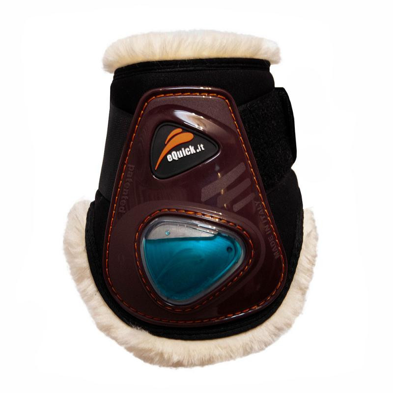 Protège-boulets cheval mouton velcro E-Shock E-Fluidgel eQuick marron - Le Paturon