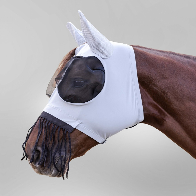 Masque anti-mouche cheval lycra Puck avec franges Waldhausen gris argent - Le Paturon