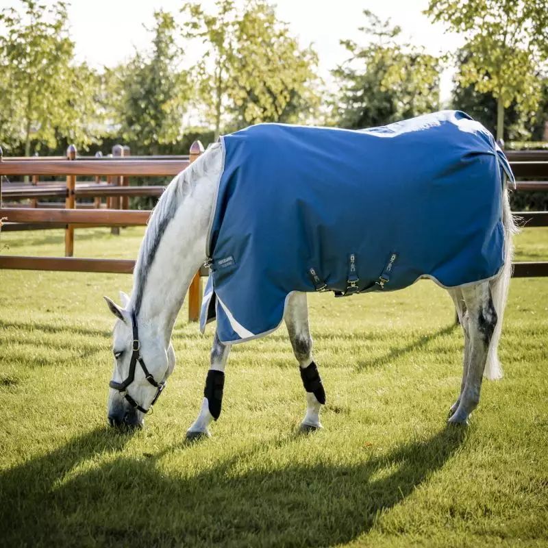 Couverture cheval extérieur thérapeutique Rambo Ionic 100g Horseware bleu argent - Le Paturon