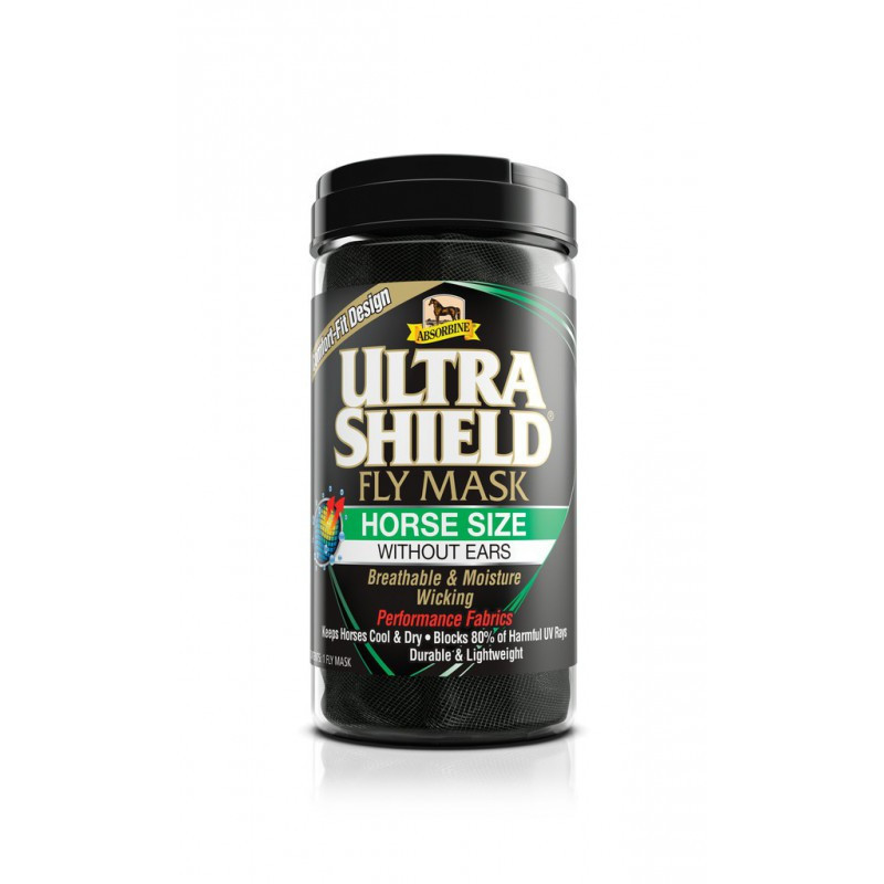 Masque anti-mouche anti-uv cheval sans oreilles Ultra Shield Absorbine Noir Horse - Le Paturon