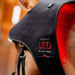 Bonnet cheval protège nuque thérapeutique luminothérapie LED Lumière Rouge Poll Cap Horseware noir - Le Paturon