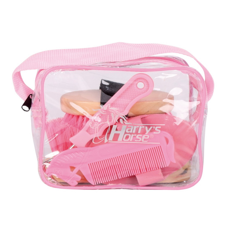 Sac de pansage cheval enfant complet Mini Grooming Kit Harry's Horse rose - Le Paturon