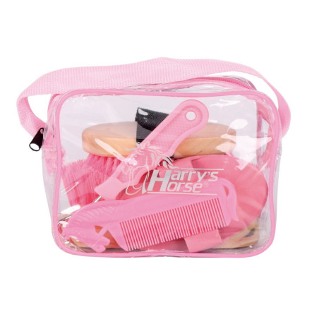 Sac de pansage cheval enfant complet Mini Grooming Kit Harry's Horse rose - Le Paturon