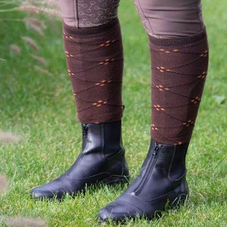 Chaussettes équitation hautes à carreaux Harry's Horse marron orange - Le Paturon
