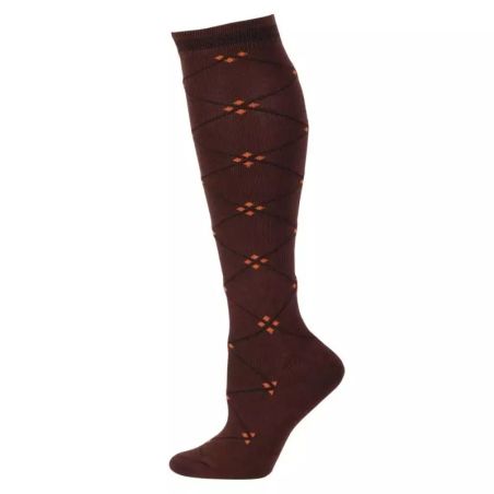 Chaussettes équitation hautes à carreaux Harry's Horse marron orange - Le Paturon