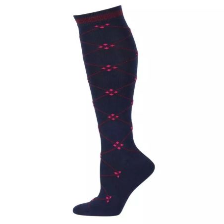 Chaussettes équitation hautes à carreaux Harry's Horse marine rose - Le Paturon