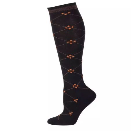 Chaussettes équitation hautes à carreaux Harry's Horse noir orange - Le Paturon