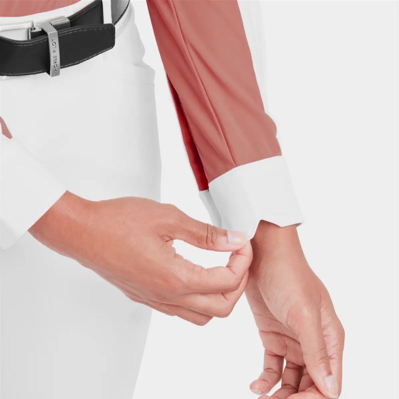 Chemise concours équitation femme Monica manches longues Horse Pilot blanc brique - Le Paturon