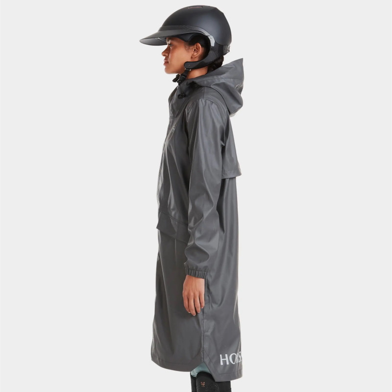 Veste de pluie équitation longue femme Raintech Horse Pilot gris anthracite - Le Paturon