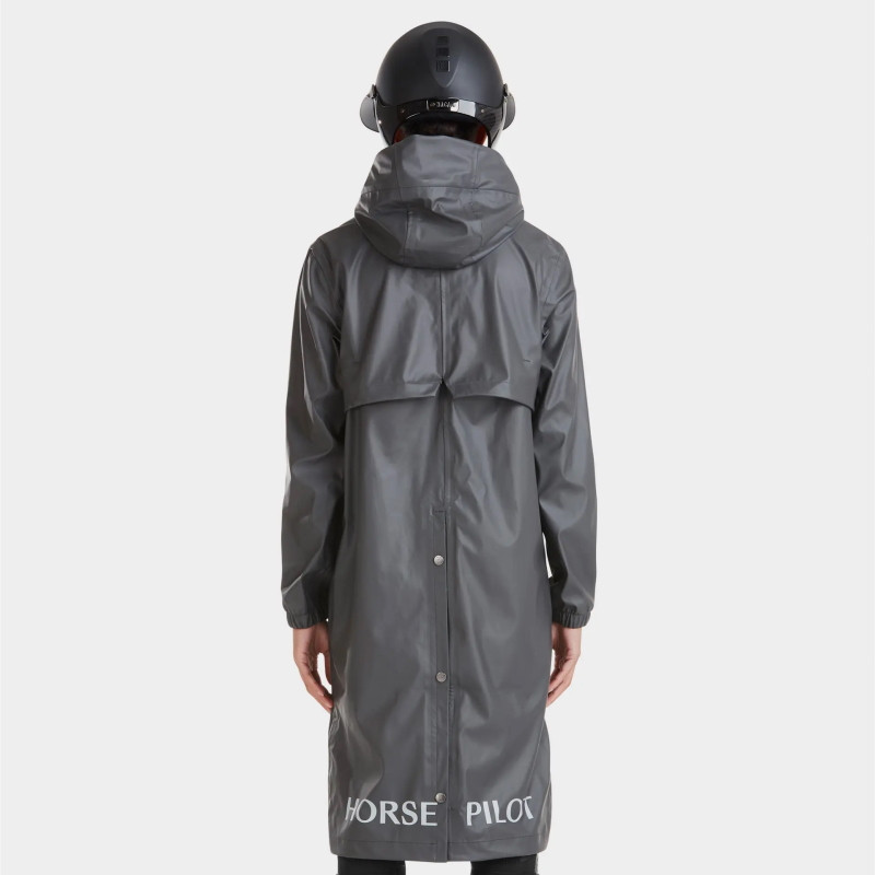 Veste de pluie équitation longue femme Raintech Horse Pilot gris anthracite - Le Paturon