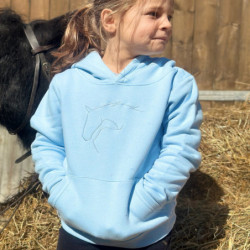 Sweat équitation enfant unisexe à capuche Kevin Staut Collection bleu ciel - Le Paturon