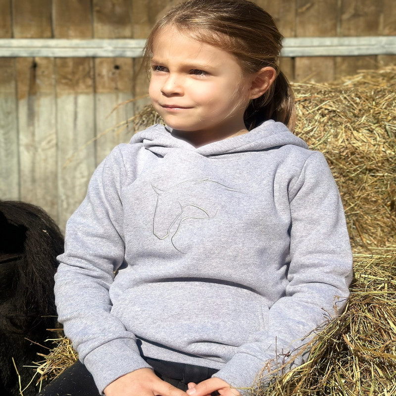 Sweat équitation enfant à capuche Kevin Staut Collection gris - Le Paturon