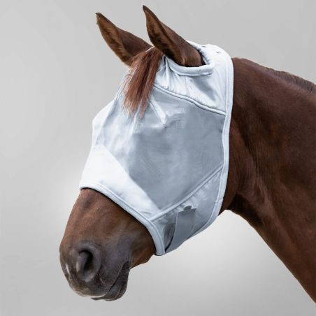 Masque anti-mouche cheval anti-UV Premium Waldhausen sans oreilles gris argent - Le Paturon
