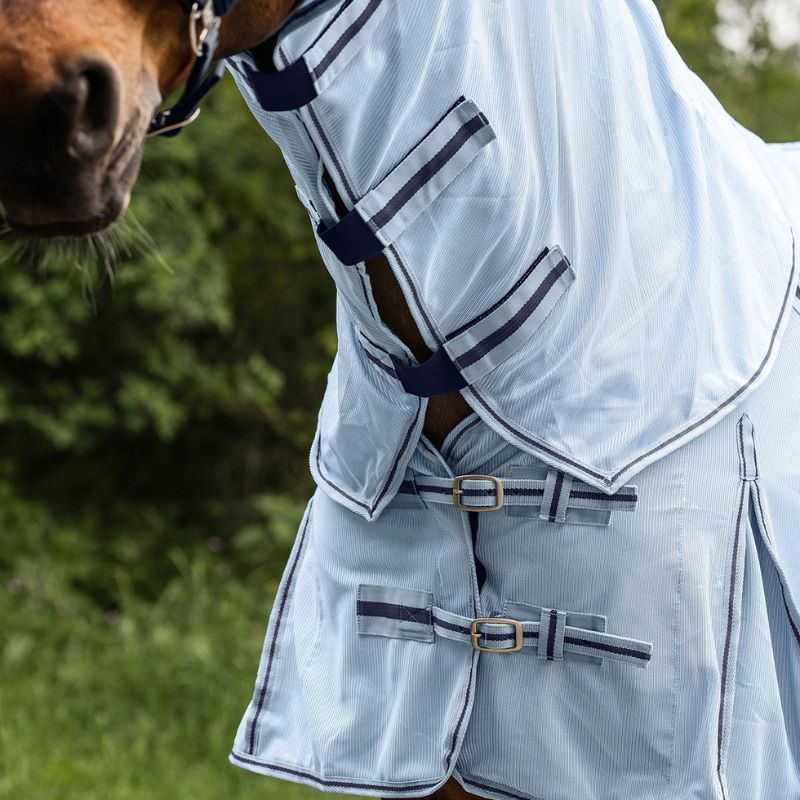 Couverture anti-mouche cheval camail amovible Waldhausen bleu ciel - Le Paturon