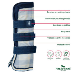 Guêtres anti-mouche anti-uv cheval Newmarket Horseware carreaux bleu