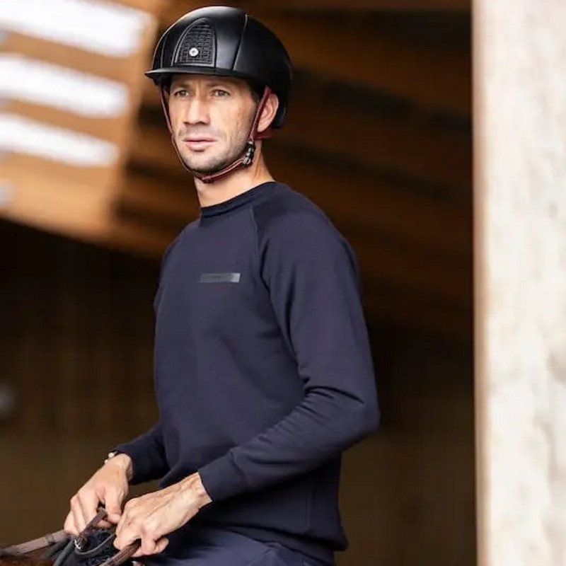 Sweat équitation homme en laine de Mérinos Horse Pilot bleu nuit - Le Paturon