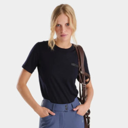 T-shirt équitation femme en laine de Mérinos Horse Pilot bleu nuit - Le Paturon