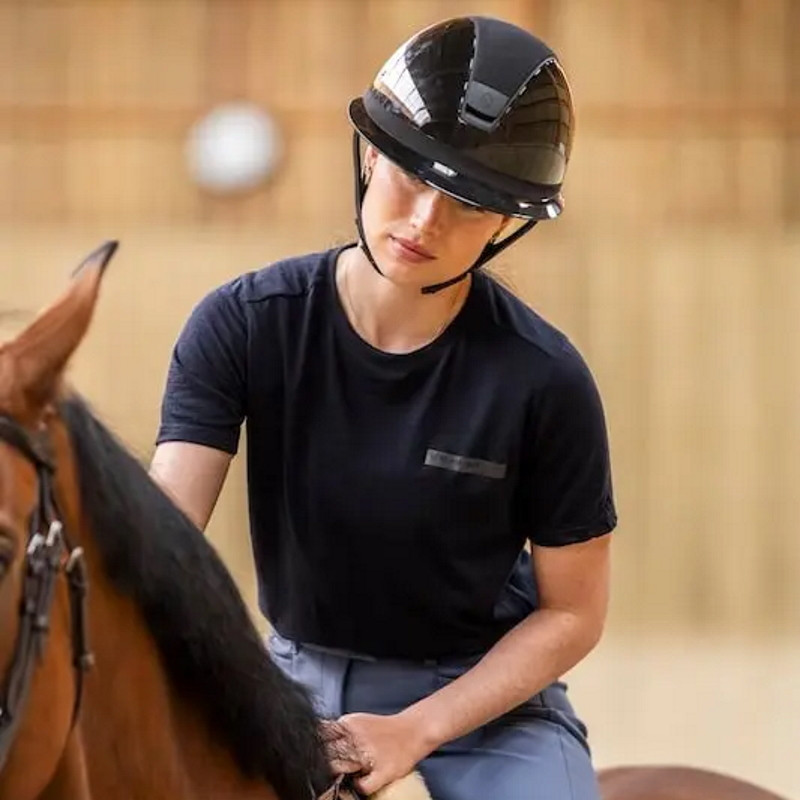 T-shirt équitation femme en laine de Mérinos Horse Pilot bleu nuit - Le Paturon
