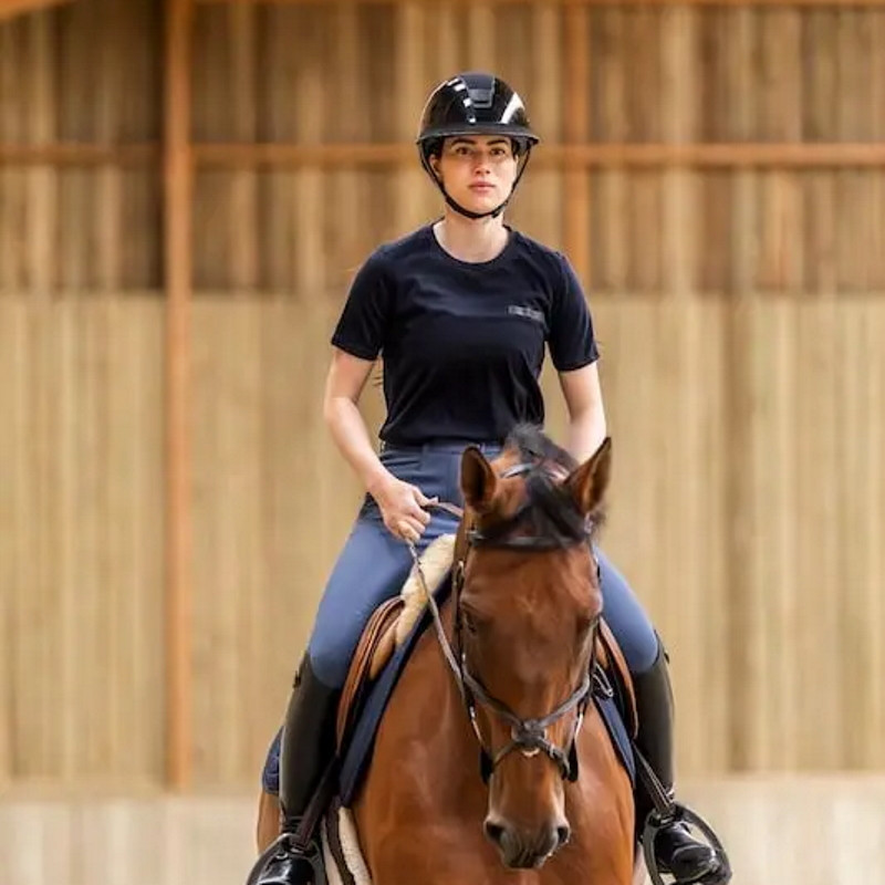 T-shirt équitation femme en laine de Mérinos Horse Pilot bleu nuit - Le Paturon