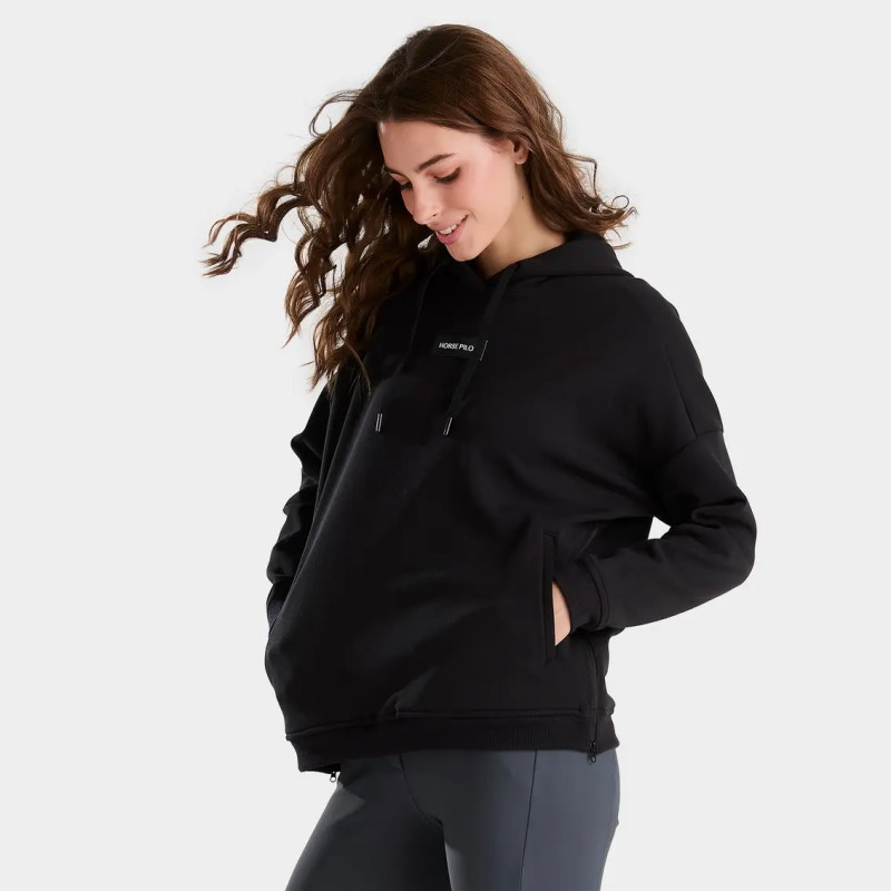 Sweat équitation femme Team Hoodie à capuche Horse Pilot noir - Le Paturon