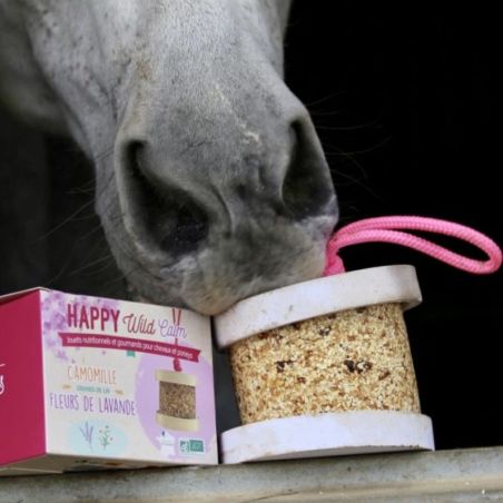 Happy Wild Support Happy Crackers - Support avec corde pour bloc à lécher friandise cheval blanc rose - Le Paturon