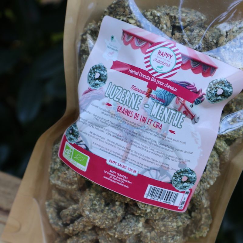 Herbal Donuts Luzerne Menthe poivrée Happy Crackers - Friandises cheval 250g - Le Paturon