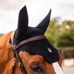 Bonnet anti-mouches cheval Swarovski Flyshield Samshield noir - Le paturon