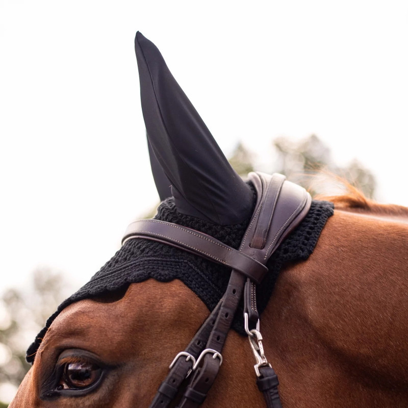 Bonnet anti-mouches cheval Swarovski Flyshield Samshield noir - Le paturon