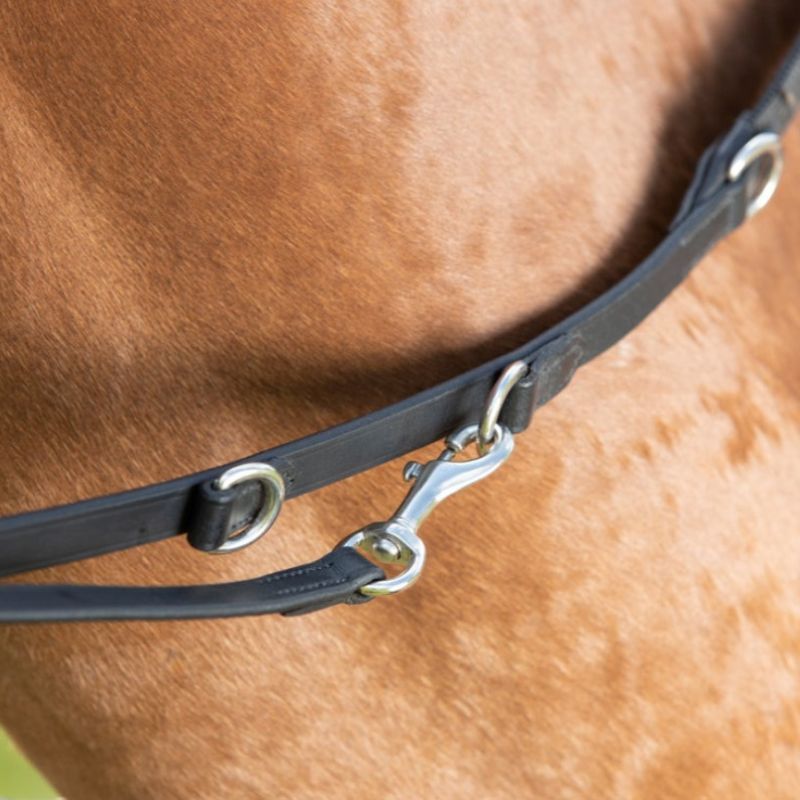 Rênes cheval Thiedeman caoutchouc à anneau HFI Master noir - Le Paturon