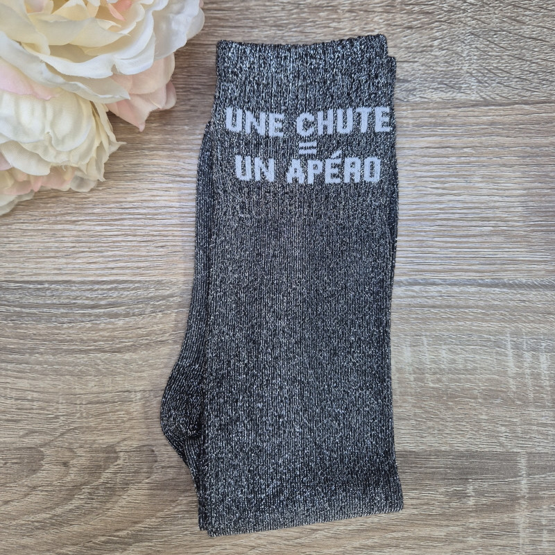 Chaussettes équitation paillettes Une chute égale un apéro Paillettes Attitude - Le Paturon