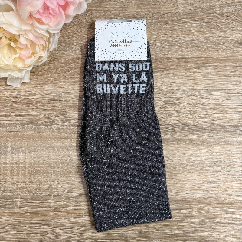 Chaussettes équitation paillettes Dans 500m y'a la buvette Paillettes Attitude - Le Paturon