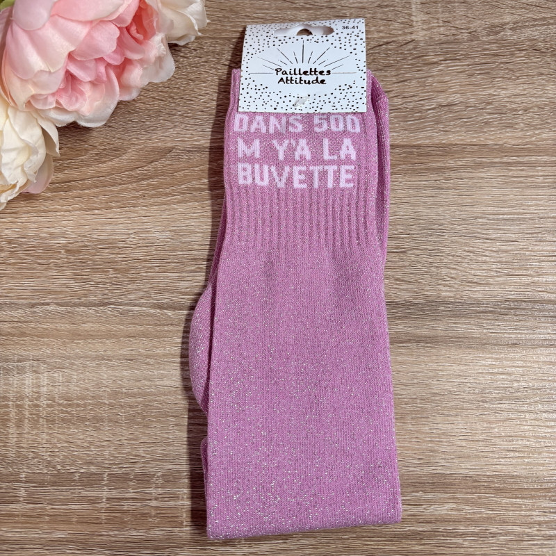 Chaussettes équitation paillettes Dans 500m y'a la buvette Paillettes Attitude - Le Paturon