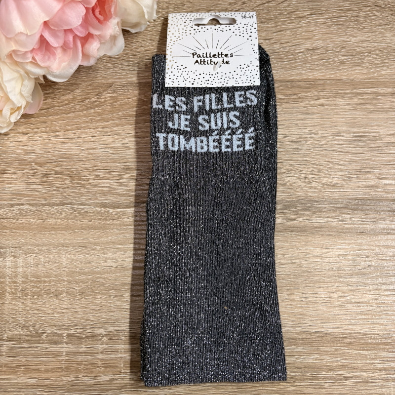 Chaussettes équitation paillettes Les filles je suis tombéeee Paillettes Attitude - Le Paturon