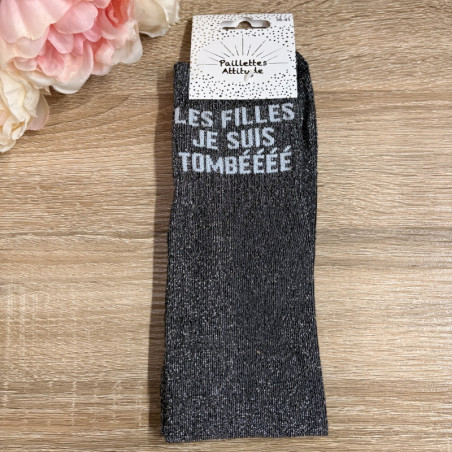 Chaussettes équitation paillettes Les filles je suis tombéeee Paillettes Attitude - Le Paturon