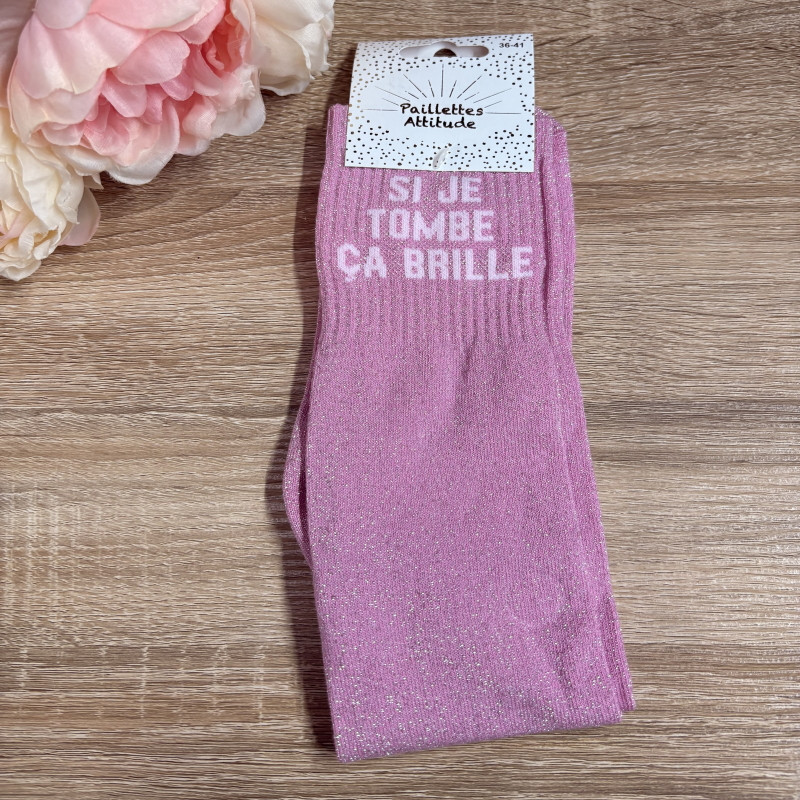Chaussettes équitation paillettes Si je tombe ça brille Paillettes Attitude - Le Paturon