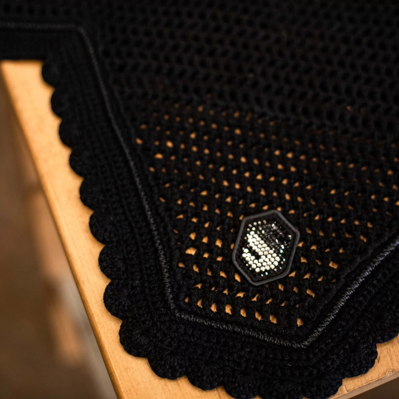 Bonnet anti-mouches anti-bruit cheval Soundless Swarovski Flyshield Samshield noir - Le Paturon