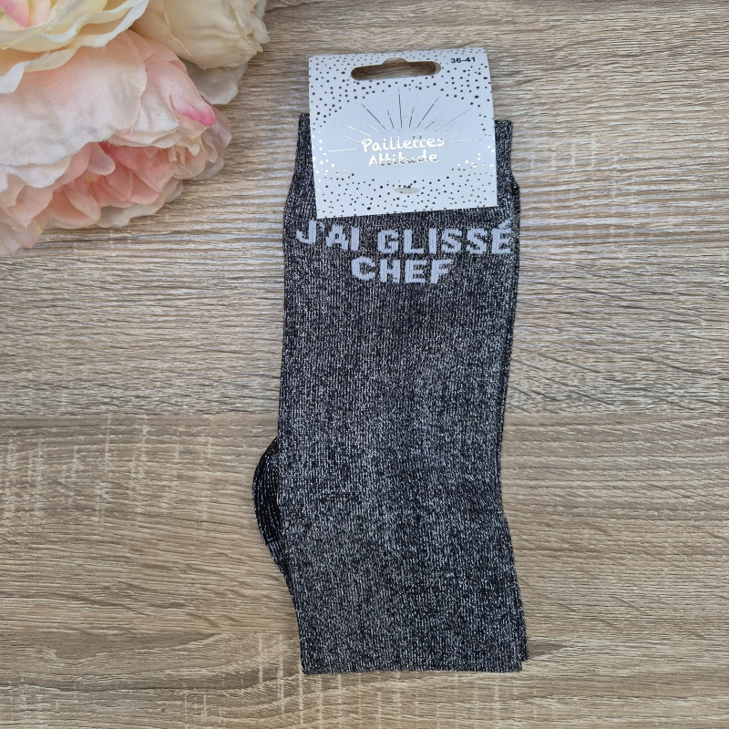 Chaussettes équitation paillettes J'ai glissé chef Paillettes Attitude - Le Paturon
