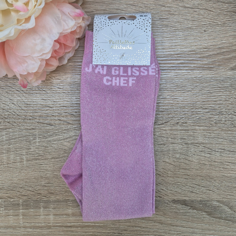 Chaussettes équitation paillettes J'ai glissé chef Paillettes Attitude - Le Paturon