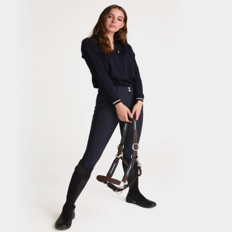Polo équitation femme Merinos Horse Pilot bleu nuit - Le Paturon