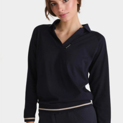 Polo équitation femme Merinos Horse Pilot bleu nuit - Le Paturon