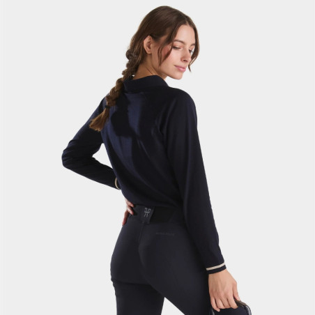 Polo équitation femme Merinos Horse Pilot bleu nuit - Le Paturon