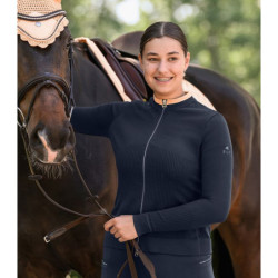 Veste équitation femme zippée tricot 3D Stockholm ELT bleu profond - Le Paturon