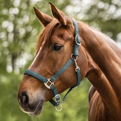 Licol cheval nylon doublé Satin Waldhausen vert pin - Le Paturon