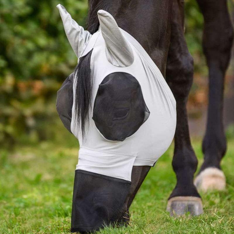 Masque anti-mouche cheval lycra Puck Intégral Waldhausen gris argent - Le Paturon