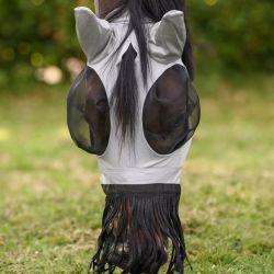 Masque anti-mouche cheval lycra Puck avec franges Waldhausen gris argent - Le Paturon
