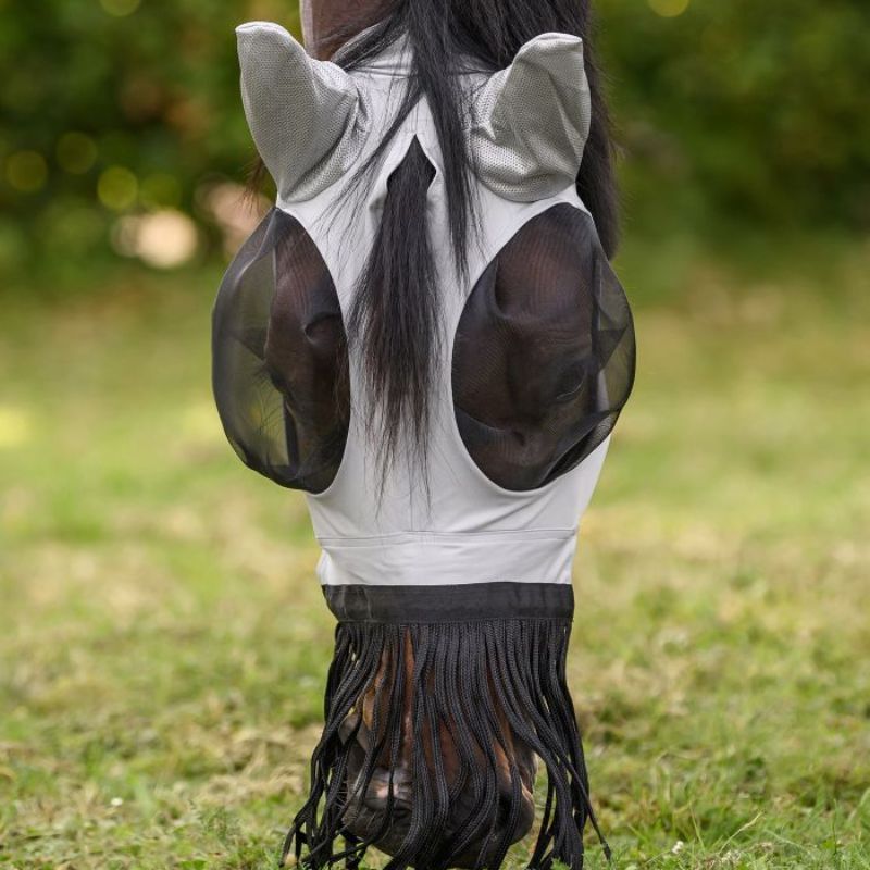 Masque anti-mouche cheval lycra Puck avec franges Waldhausen gris argent - Le Paturon