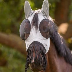 Masque anti-mouche cheval lycra Puck avec franges Waldhausen gris argent - Le Paturon