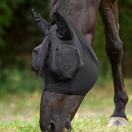 Masque anti-mouche cheval Puck lycra Waldhausen noir - Le Paturon