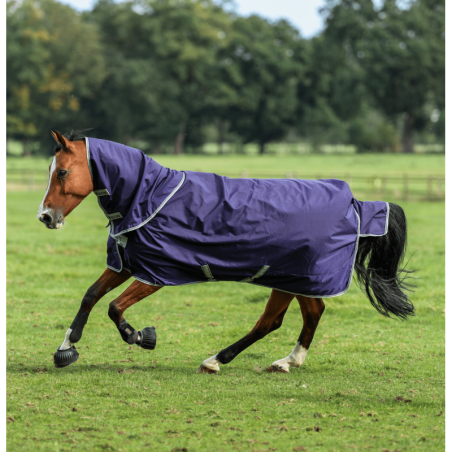 Couverture imperméable cheval Atlantic 200g 1680d Bucas avec couvre-cou marine gris