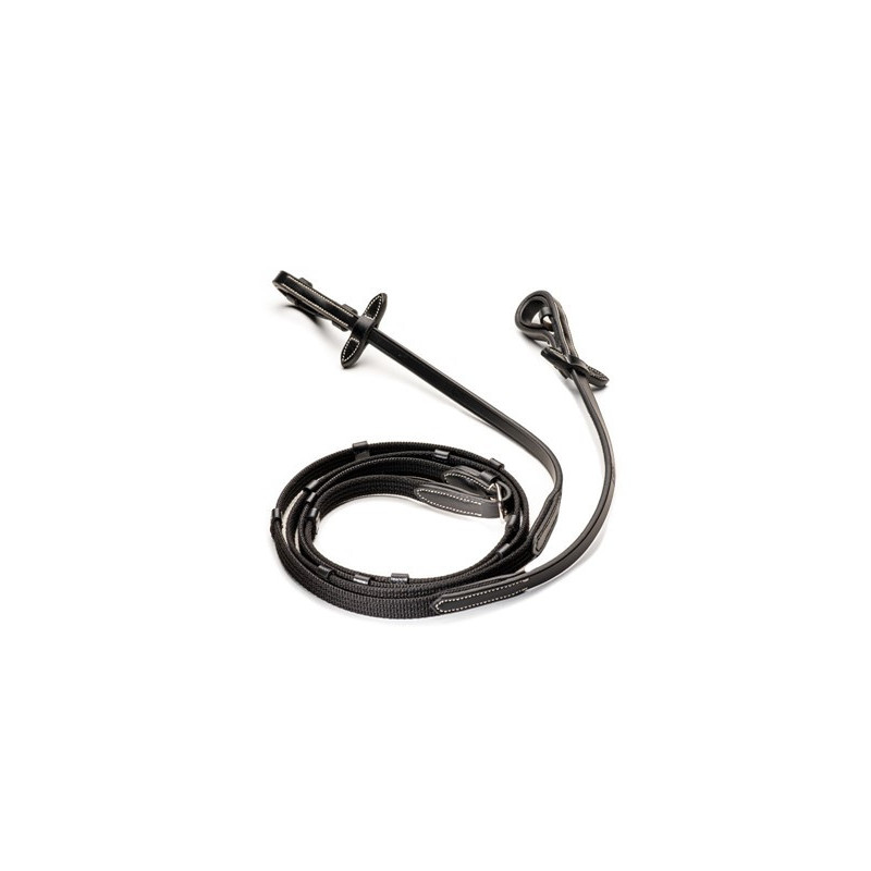 Rênes cheval cuir sangle avec arrêtoirs HFI noir